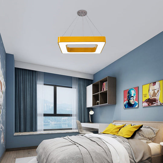 Kids Acrylic LED Chandelier Light Fixture in Colorful Square Design for Bedroom