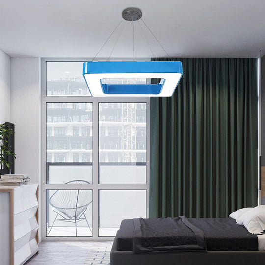 Kids Acrylic LED Chandelier Light Fixture in Colorful Square Design for Bedroom