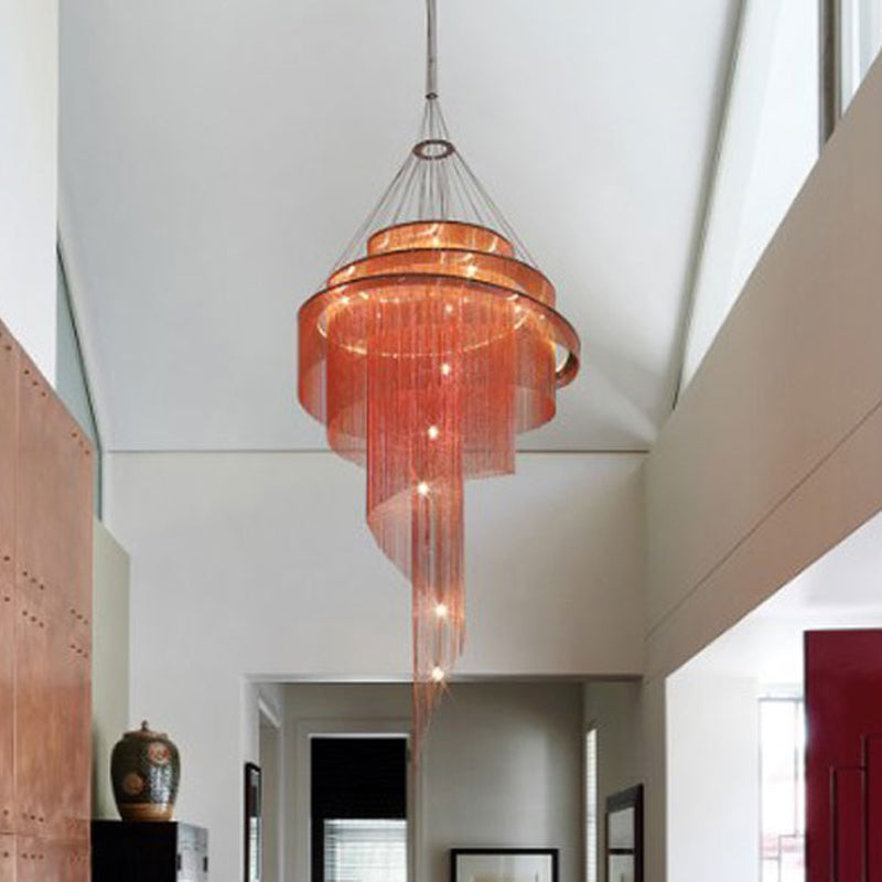 Sleek Aluminum Spiral Fountain Chandelier: LED Hanging Light for Modern Living Room