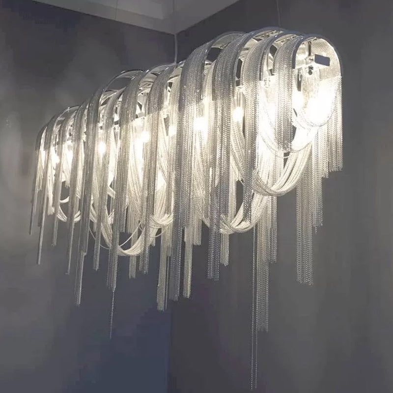 Contemporary LED Aluminum Chainmail Chandelier Pendant Light for Living Room