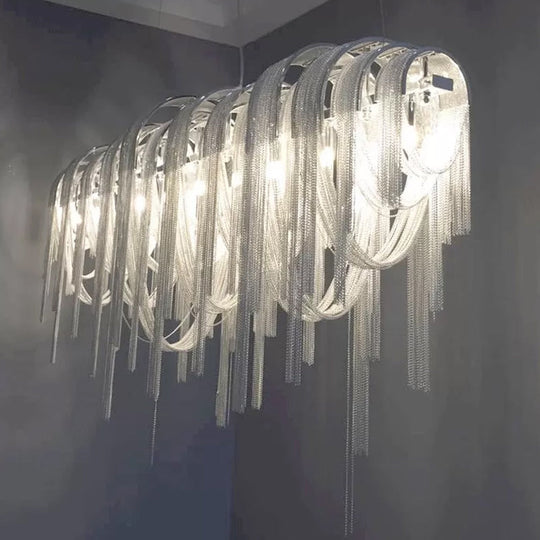 Contemporary LED Aluminum Chainmail Chandelier Pendant Light for Living Room