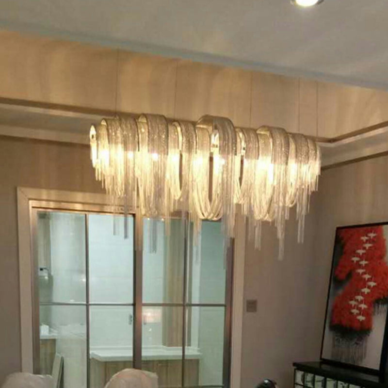 Contemporary LED Aluminum Chainmail Chandelier Pendant Light for Living Room