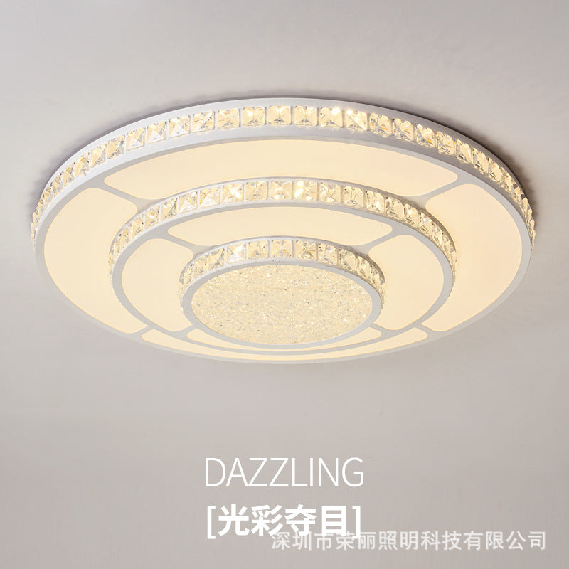 Modern LED Crystal Geometry Ceiling Lamp - White Flush Mount Light with 3-Tier Design