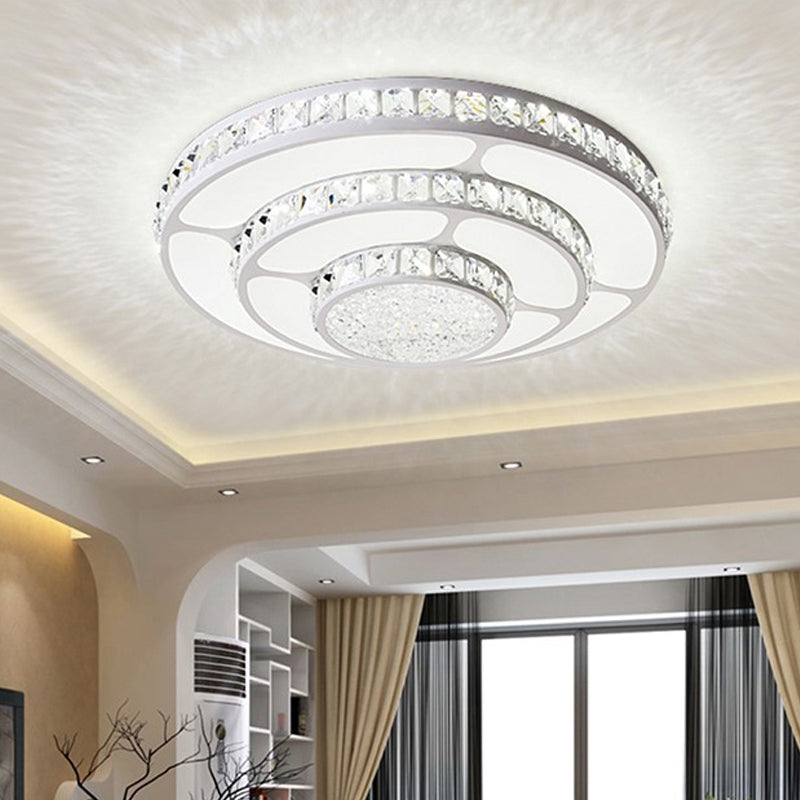 Modern LED Crystal Geometry Ceiling Lamp - White Flush Mount Light with 3-Tier Design