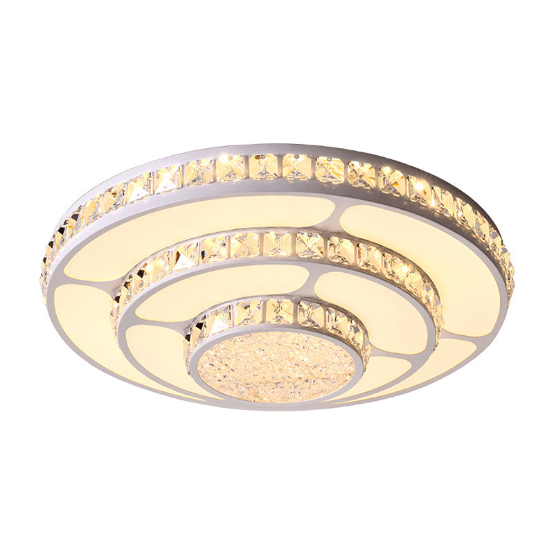 Modern LED Crystal Geometry Ceiling Lamp - White Flush Mount Light with 3-Tier Design