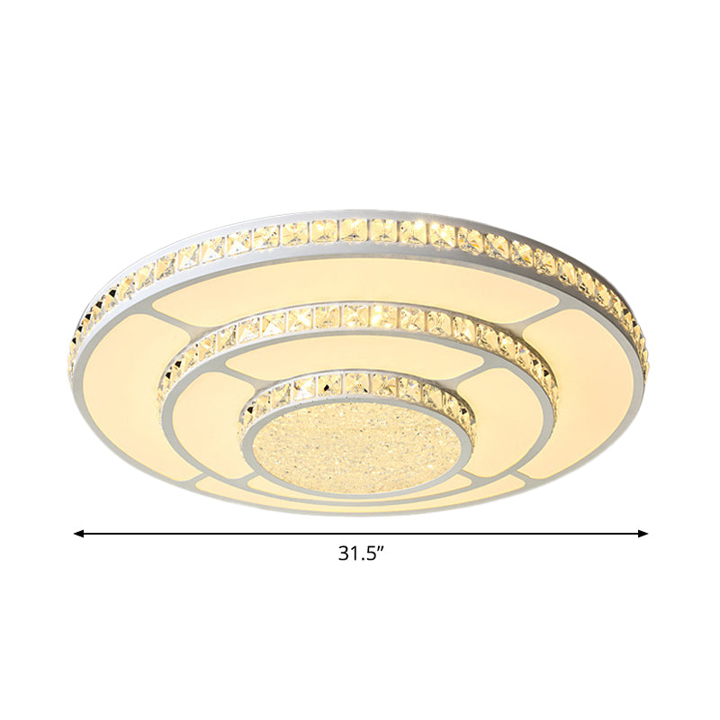 Modern LED Crystal Geometry Ceiling Lamp - White Flush Mount Light with 3-Tier Design