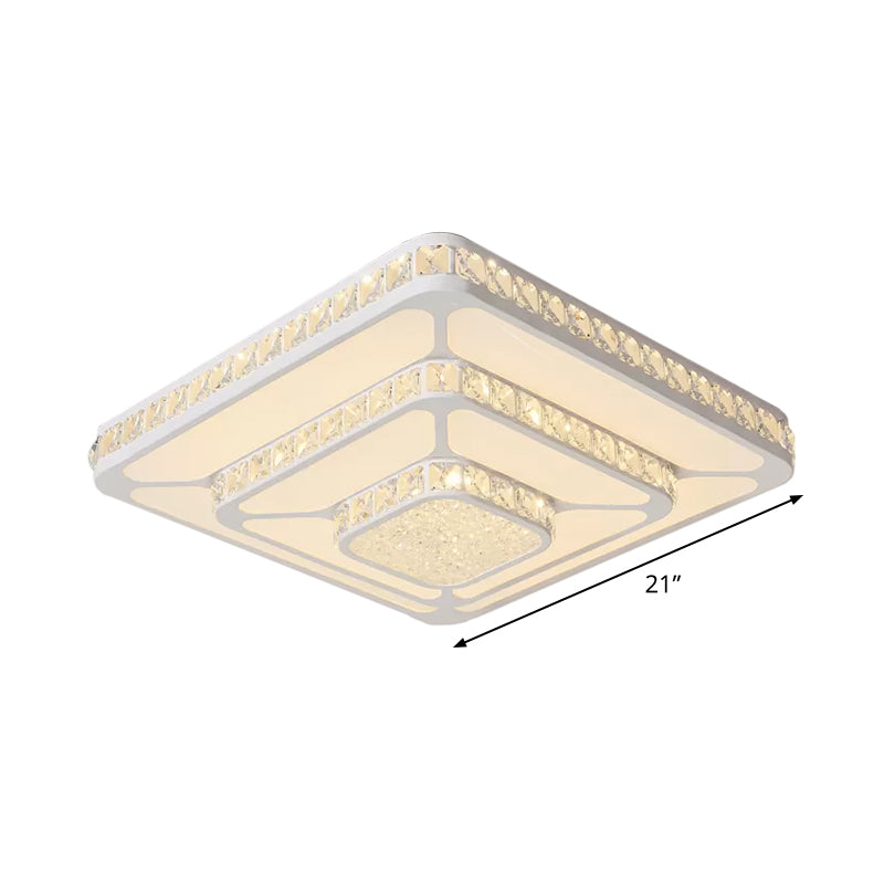 Modern LED Crystal Geometry Ceiling Lamp - White Flush Mount Light with 3-Tier Design