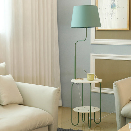 Modernist Drum Standing Fabric Floor Light with Tray - 1 Light Living Room Lighting