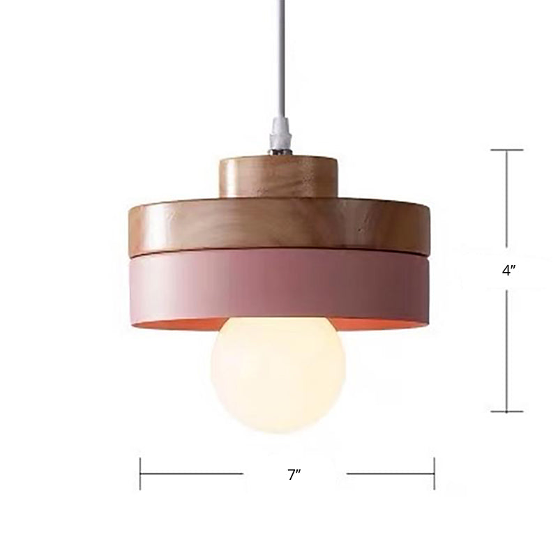 Contemporary Wood Geometry Hanging Ceiling Light - 1-Light Metallic Suspension for Dining Room
