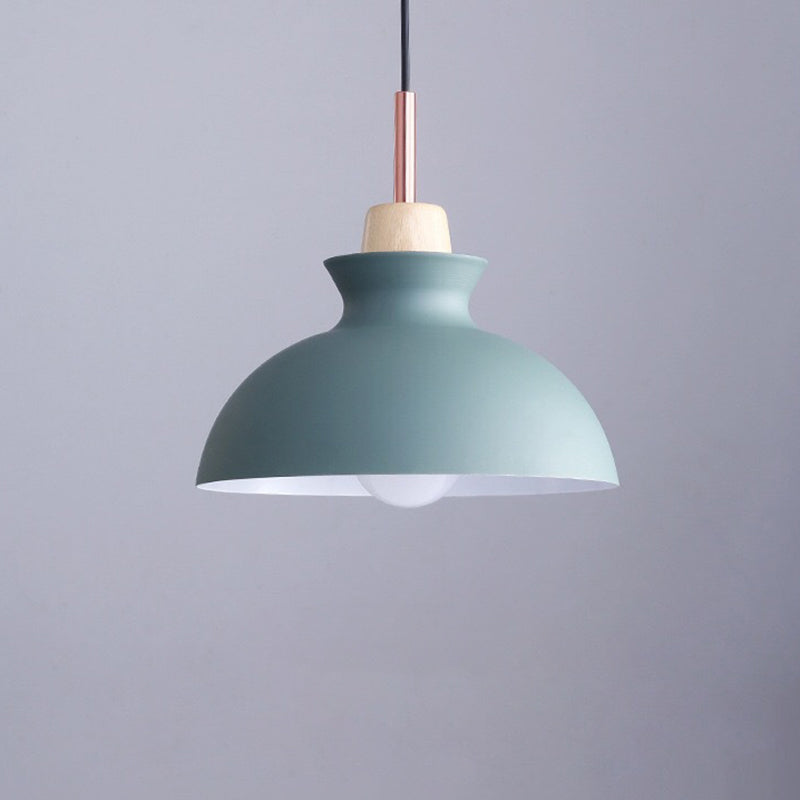 Contemporary Metal Pendant Lamp - Geometric Design with Wood Top - Ideal for Dining Rooms
