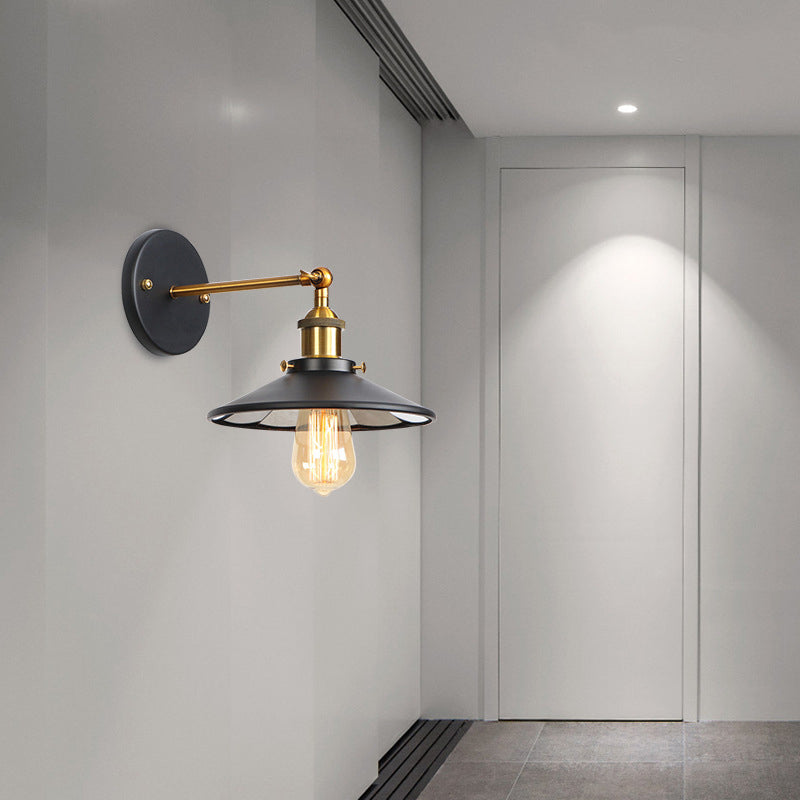 1-Bulb Metal Straight Arm Wall Light in Black and Brass - Dining Room Wall Mounted Fixture
