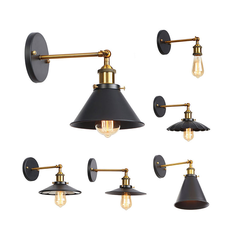 1-Bulb Metal Straight Arm Wall Light in Black and Brass - Dining Room Wall Mounted Fixture