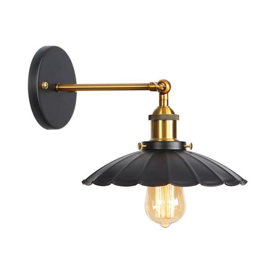 1-Bulb Metal Straight Arm Wall Light in Black and Brass - Dining Room Wall Mounted Fixture