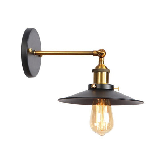 1-Bulb Metal Straight Arm Wall Light in Black and Brass - Dining Room Wall Mounted Fixture