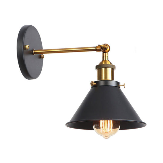 1-Bulb Metal Straight Arm Wall Light in Black and Brass - Dining Room Wall Mounted Fixture