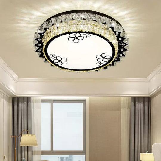Modern Round Stainless Steel Flush Mount LED Ceiling Light with Clear Crystal