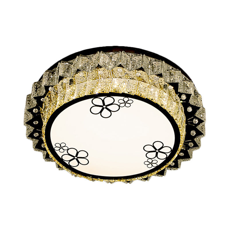 Modern Round Stainless Steel Flush Mount LED Ceiling Light with Clear Crystal