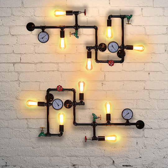 Industrial Iron Wall Sconce Lighting - Black Water Pipe Fixture for Restaurants