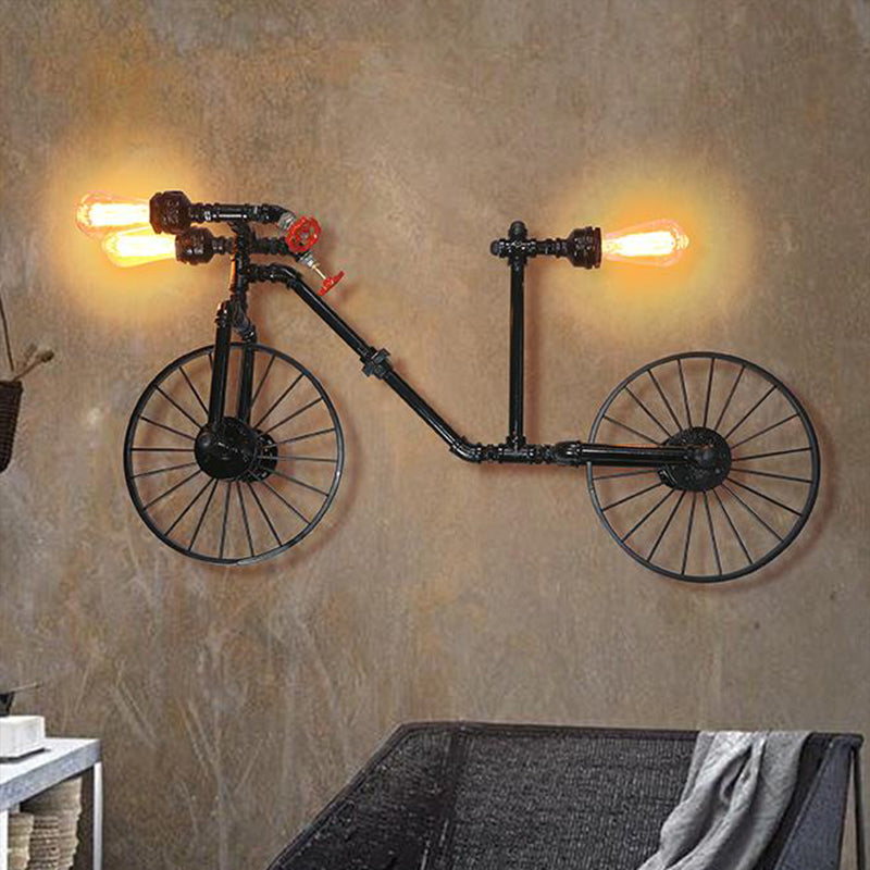 Industrial Iron Wall Sconce Lighting - Black Water Pipe Fixture for Restaurants
