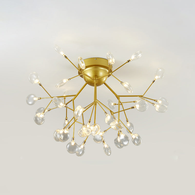 Nordic Flush Mount LED Ceiling Light in Brass for Living Room with Heracleum Metal Fixture