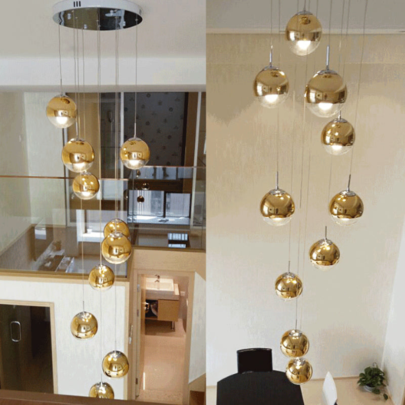 Nordic Aluminum Suspended Globe Pendant Light with Clear Glass Bottom in Gold