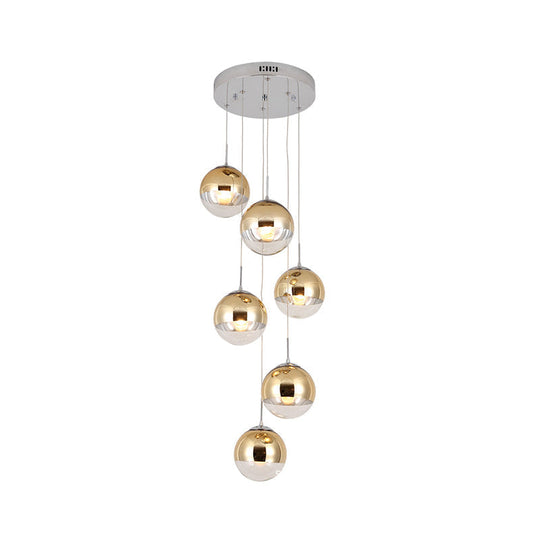 Nordic Aluminum Suspended Globe Pendant Light with Clear Glass Bottom in Gold