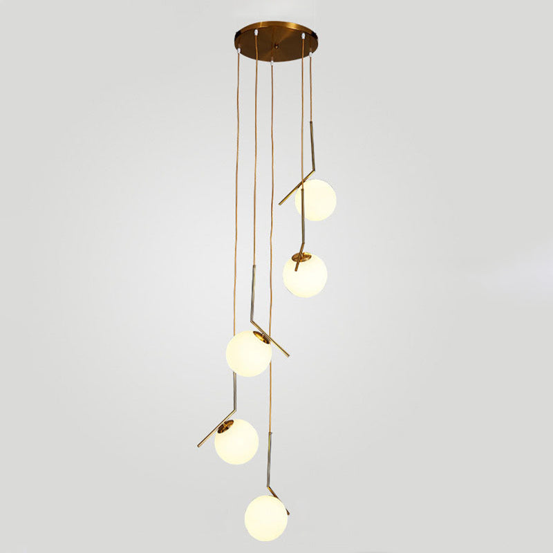 Opal Glass Multi-Light Pendant with Minimalist Sphere Design – Stylish Metal Arm Suspension Lamp for Living Room