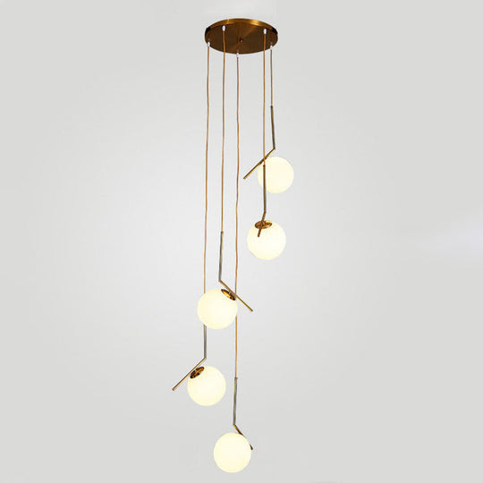 Opal Glass Multi-Light Pendant with Minimalist Sphere Design – Stylish Metal Arm Suspension Lamp for Living Room