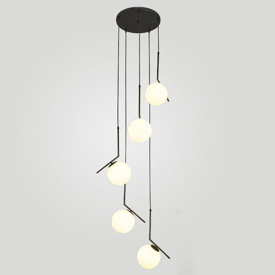 Opal Glass Multi-Light Pendant with Minimalist Sphere Design – Stylish Metal Arm Suspension Lamp for Living Room