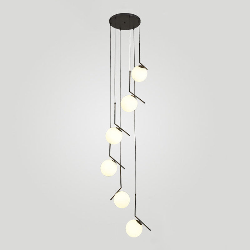 Opal Glass Multi-Light Pendant with Minimalist Sphere Design – Stylish Metal Arm Suspension Lamp for Living Room