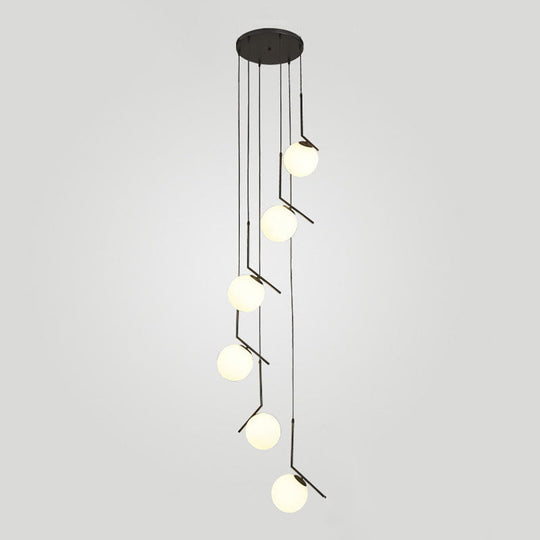 Opal Glass Multi-Light Pendant with Minimalist Sphere Design – Stylish Metal Arm Suspension Lamp for Living Room