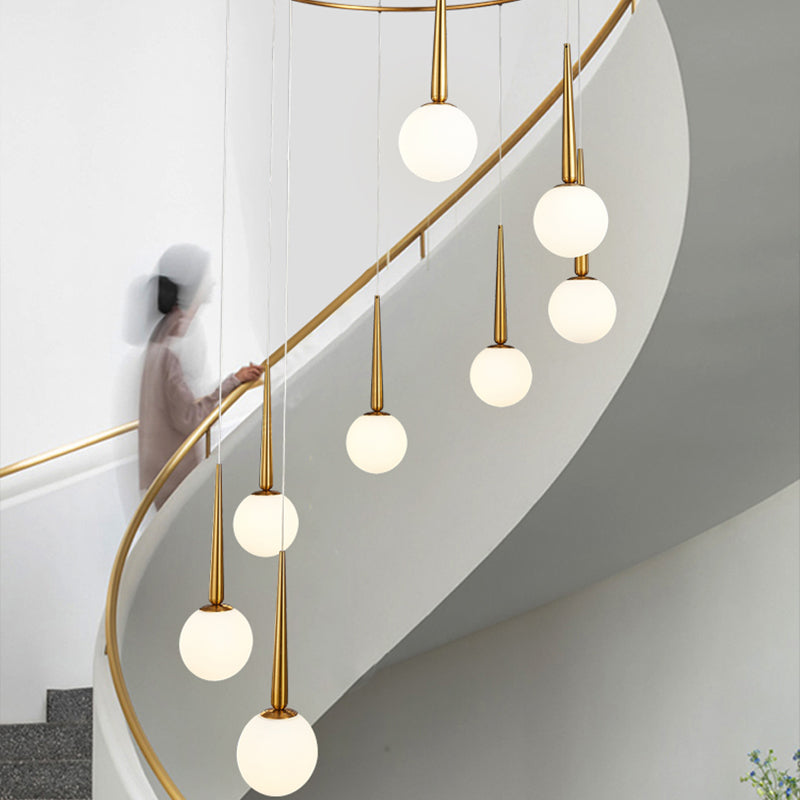 Modern Milky Glass Ball Pendant Light Fixture with Metal Ring Top