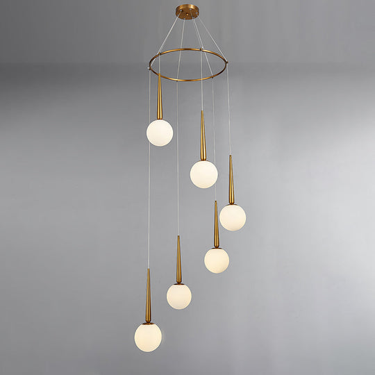 Modern Milky Glass Ball Pendant Light Fixture with Metal Ring Top