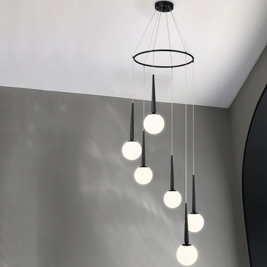 Modern Milky Glass Ball Pendant Light Fixture with Metal Ring Top