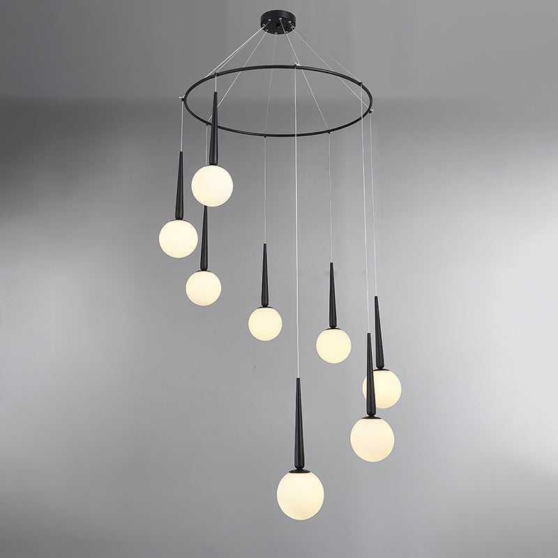 Modern Milky Glass Ball Pendant Light Fixture with Metal Ring Top
