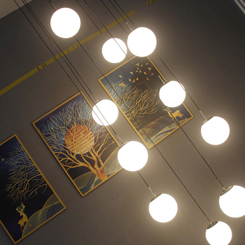 Modernist Cream Glass Ball Pendant Light with Black Suspension - 10 Heads - Living Room Lighting