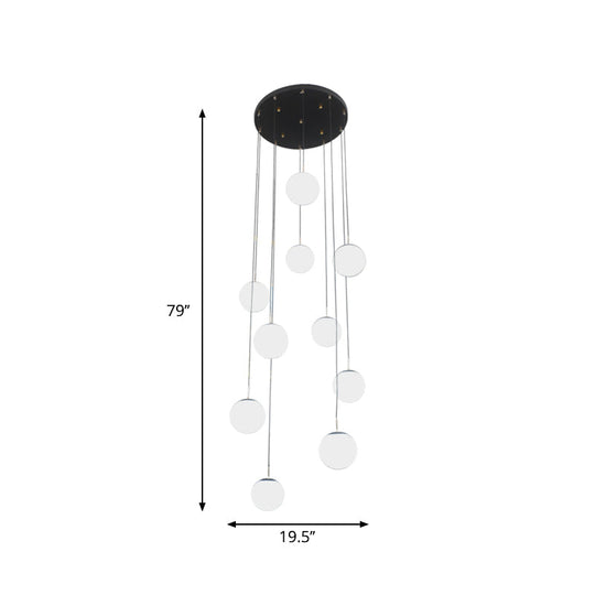 Modernist Cream Glass Ball Pendant Light with Black Suspension - 10 Heads - Living Room Lighting