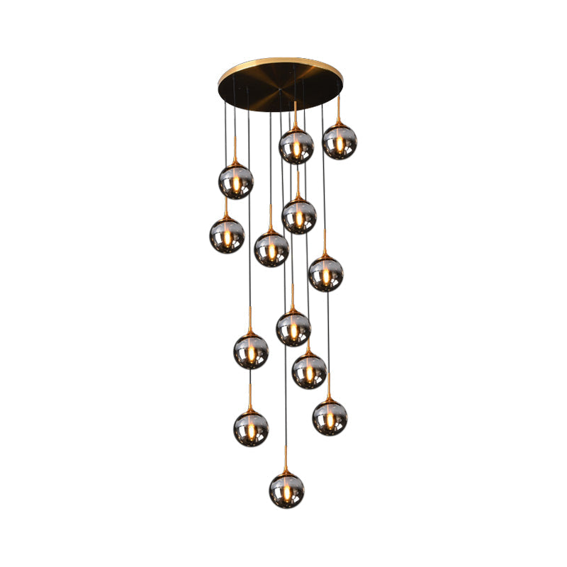 Black Modernist Cluster Pendant Light with 13 Glass Shades