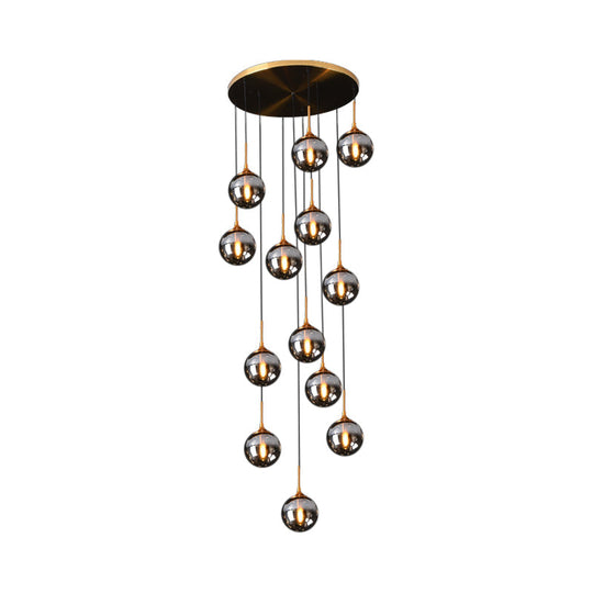 Black Modernist Cluster Pendant Light with 13 Glass Shades