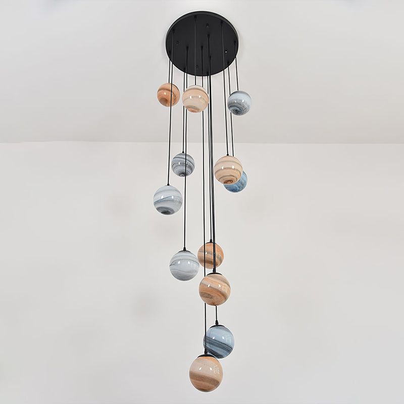 Modernist Textured Glass Pendant Light with Multi-Light Suspension - Black
