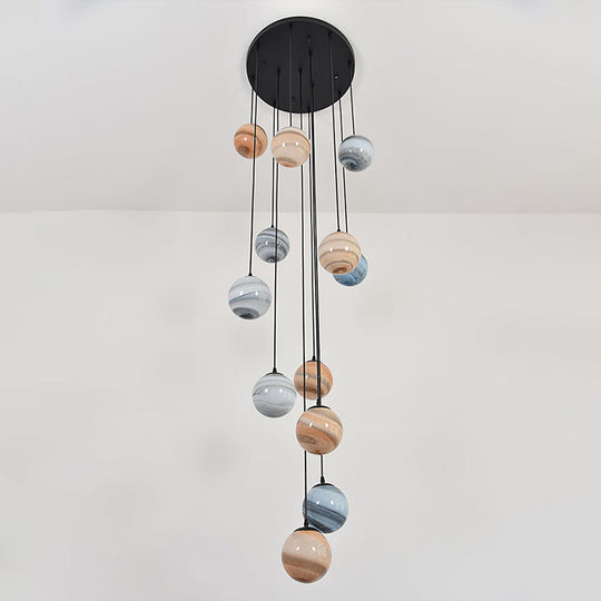 Modernist Textured Glass Pendant Light with Multi-Light Suspension - Black