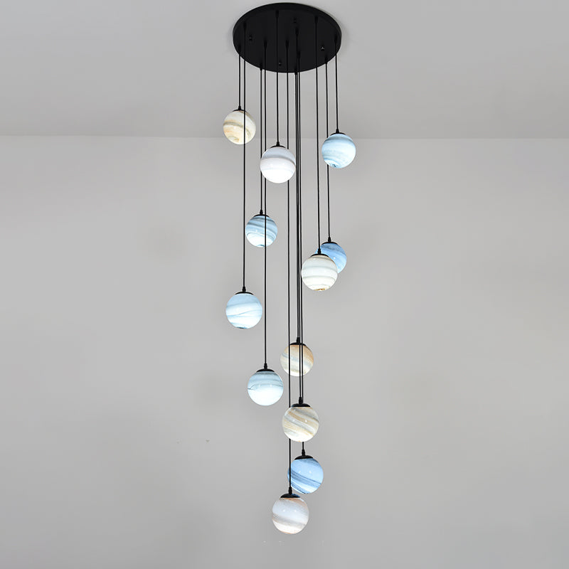 Modernist Textured Glass Pendant Light with Multi-Light Suspension - Black