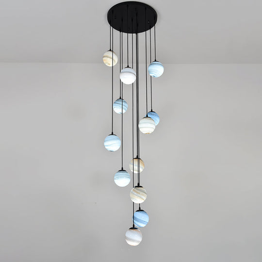 Modernist Textured Glass Pendant Light with Multi-Light Suspension - Black