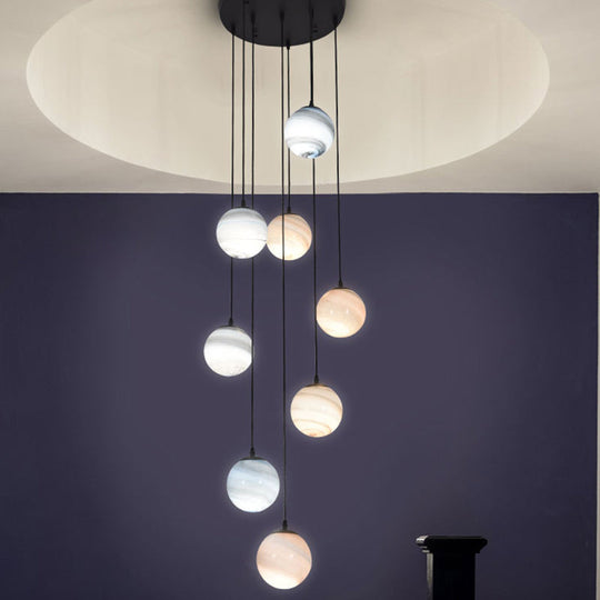 Modernist Textured Glass Pendant Light with Multi-Light Suspension - Black