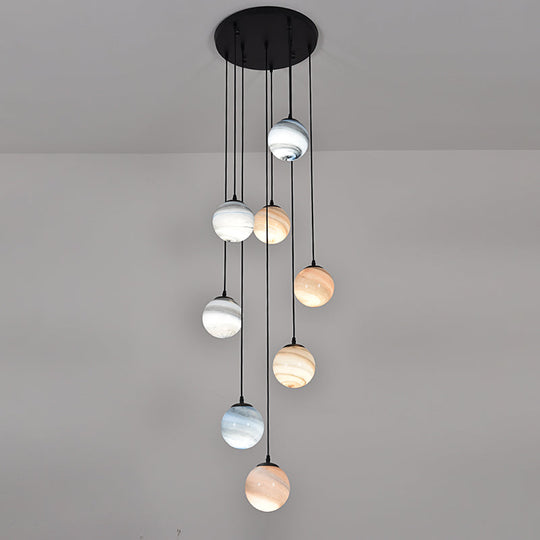 Modernist Textured Glass Pendant Light with Multi-Light Suspension - Black