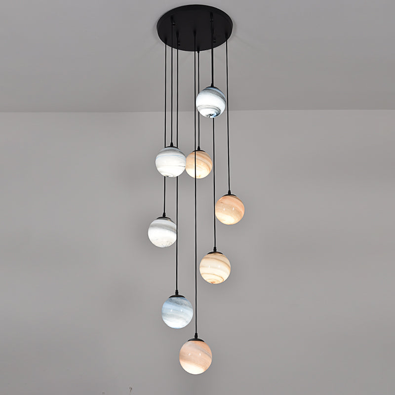 Modernist Textured Glass Pendant Light with Multi-Light Suspension - Black
