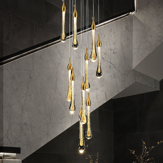 Gold Droplet Stairs Pendant Light with Water Glass: Modernist Hanging Lamp Kit