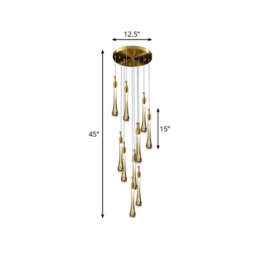 Gold Droplet Stairs Pendant Light with Water Glass: Modernist Hanging Lamp Kit
