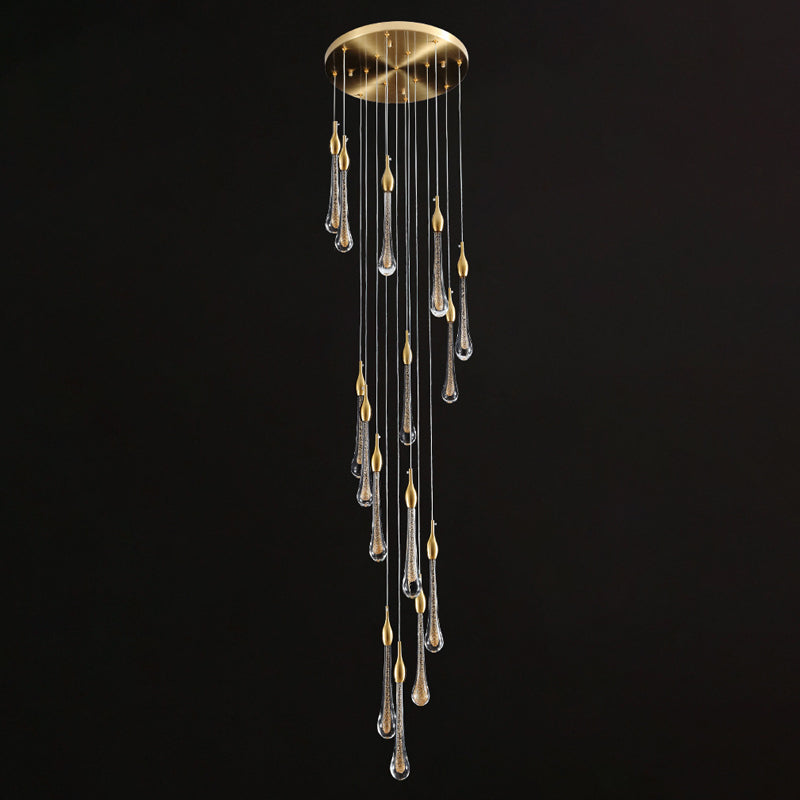 Gold Droplet Stairs Pendant Light with Water Glass: Modernist Hanging Lamp Kit