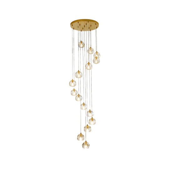 Clear Glass Multi Pendant Gold Pendulum Light with Spiral Design - Modern Stairway Lighting